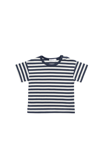 Pima Cotton Hunter Tee - Essential Stripe Charter/Cloud Childrens Top from Jamie Kay NZ