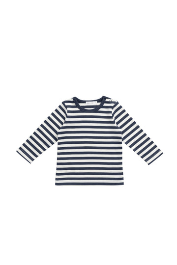 Pima Cotton Vinny Long Sleeve Top - Essential Stripe Charter/Cloud Childrens Top from Jamie Kay NZ