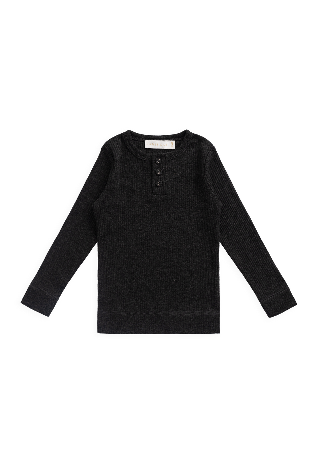 Organic Cotton Modal Long Sleeve Henley - Dark Grey Marle Childrens from Jamie Kay NZ