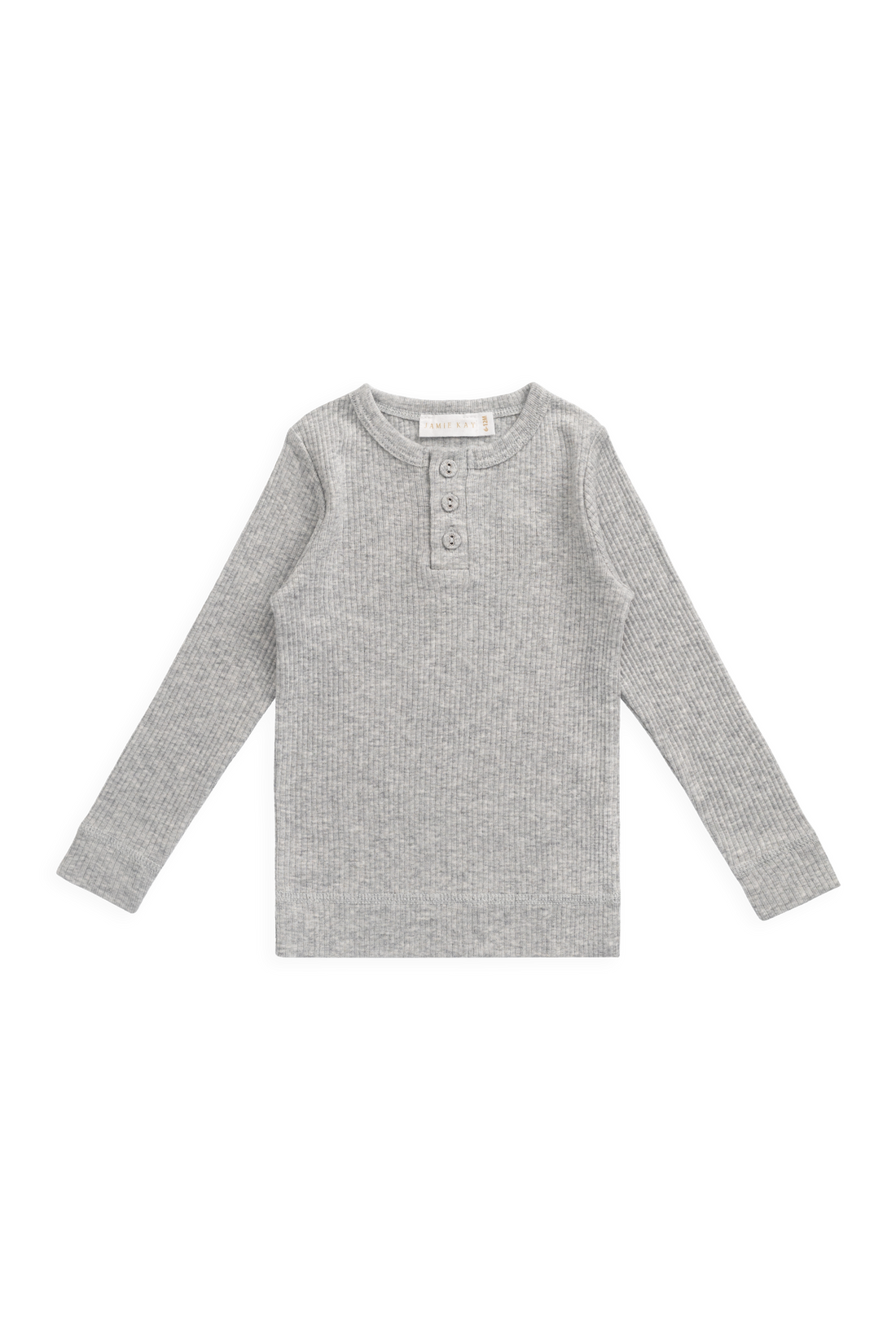 Organic Cotton Modal Long Sleeve Henley - Light Grey Marle Childrens Top from Jamie Kay NZ