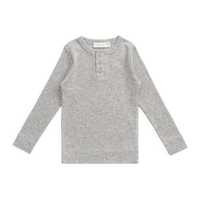 Organic Cotton Modal Long Sleeve Henley - Light Grey Marle Childrens Top from Jamie Kay NZ