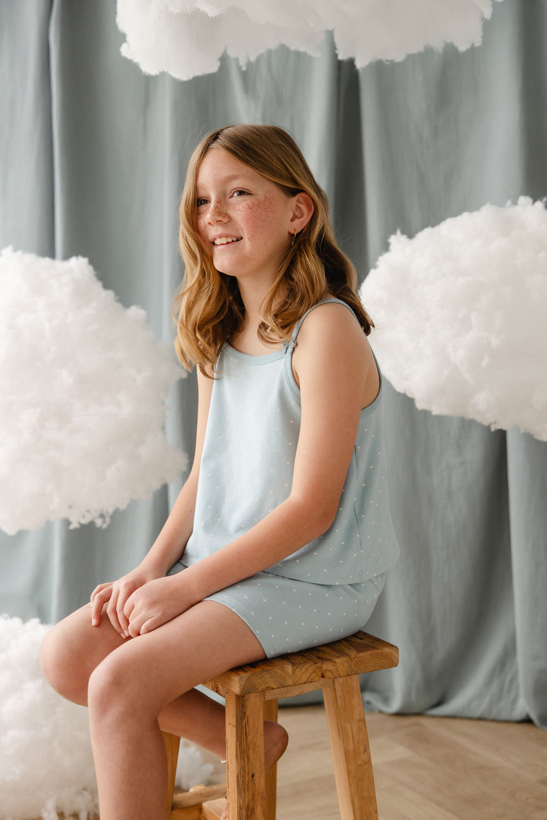 Organic Cotton Jaida Pyjama Singlet Set - Mon Amour Blue Childrens Pyjamas from Jamie Kay NZ