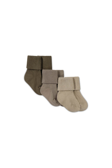 3PK Rib Sock - Bear/Greige/Feather Gray Childrens Sock from Jamie Kay NZ