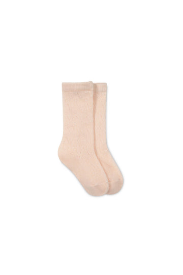 Cable Weave Knee High Sock - Ballet Pink Childrens Sock from Jamie Kay NZ