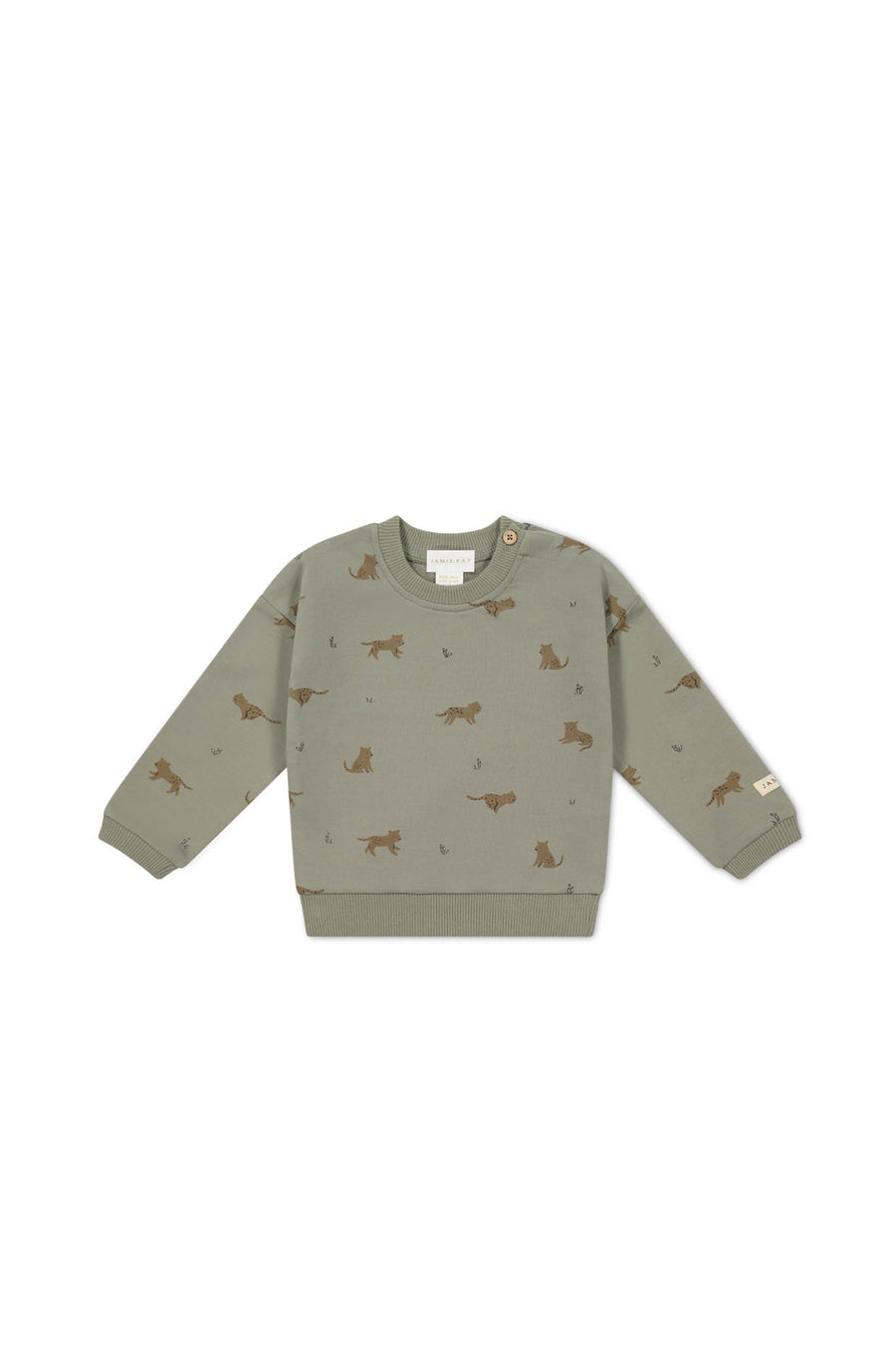 Organic Cotton Damien Sweatshirt - Lenny Leopard Sage Childrens Sweatshirt from Jamie Kay NZ