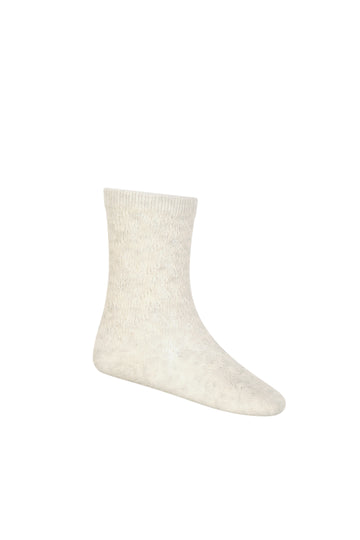 Scallop Weave Knee High Frill Sock - Light Oatmeal Marle