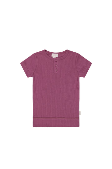 Organic Cotton Modal Henley Tee - Cranberry Childrens Top from Jamie Kay NZ