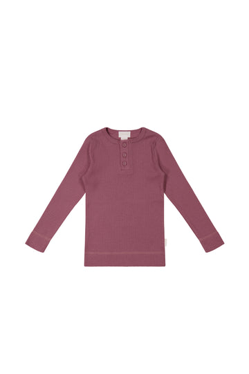 Organic Cotton Modal Long Sleeve Henley - Heather Childrens Top from Jamie Kay NZ