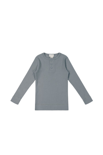 Organic Cotton Modal Long Sleeve Henley - Pebble Childrens Top from Jamie Kay NZ