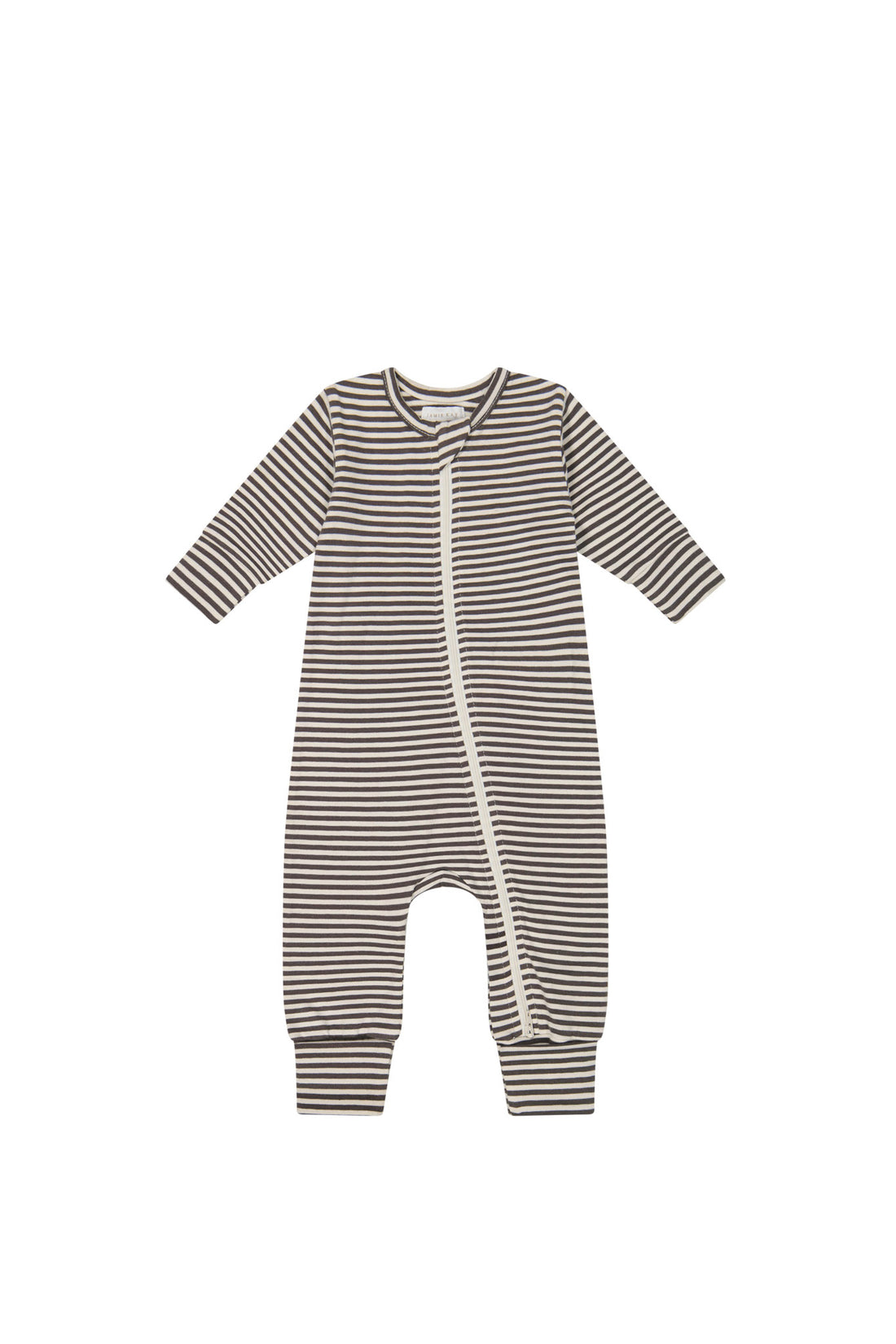 Organic Cotton Reese Zip Onepiece - Black Olive Stripe Childrens Onepiece from Jamie Kay NZ