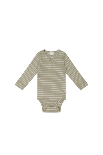 Organic Cotton Modal Long Sleeve Bodysuit - Cashew/Cloud Stripe Childrens Bodysuit from Jamie Kay NZ