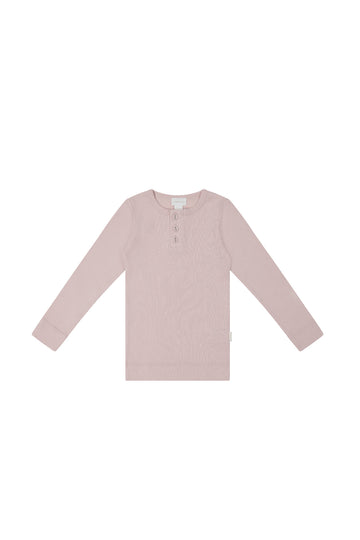 Organic Cotton Modal Long Sleeve Henley - Old Rose Childrens Top from Jamie Kay NZ