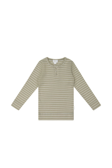 Organic Cotton Modal Long Sleeve Henley - Cashew/Cloud Stripe Childrens Top from Jamie Kay NZ