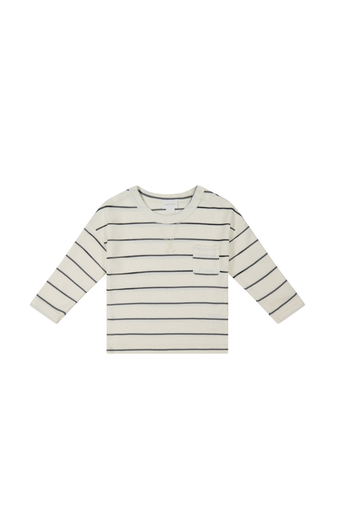 Pima Cotton Rocco Long Sleeve Top - Cloud/Moonstone Stripe Childrens Top from Jamie Kay NZ