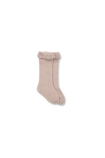 Tulip Knee High Frill Sock - Rosebud Childrens Sock from Jamie Kay NZ