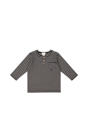 Pima Cotton Diego Top - Jason Stripe Cloud/Dark Chocolate Childrens Top from Jamie Kay NZ