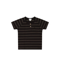 Pima Cotton Jason Tee - Easy Stripe Dark Chocolate/Woodsmoke Childrens Top from Jamie Kay NZ