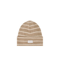 Organic Cotton Fine Rib Beanie - Elias Stripe Sable Marle Childrens Hat from Jamie Kay NZ