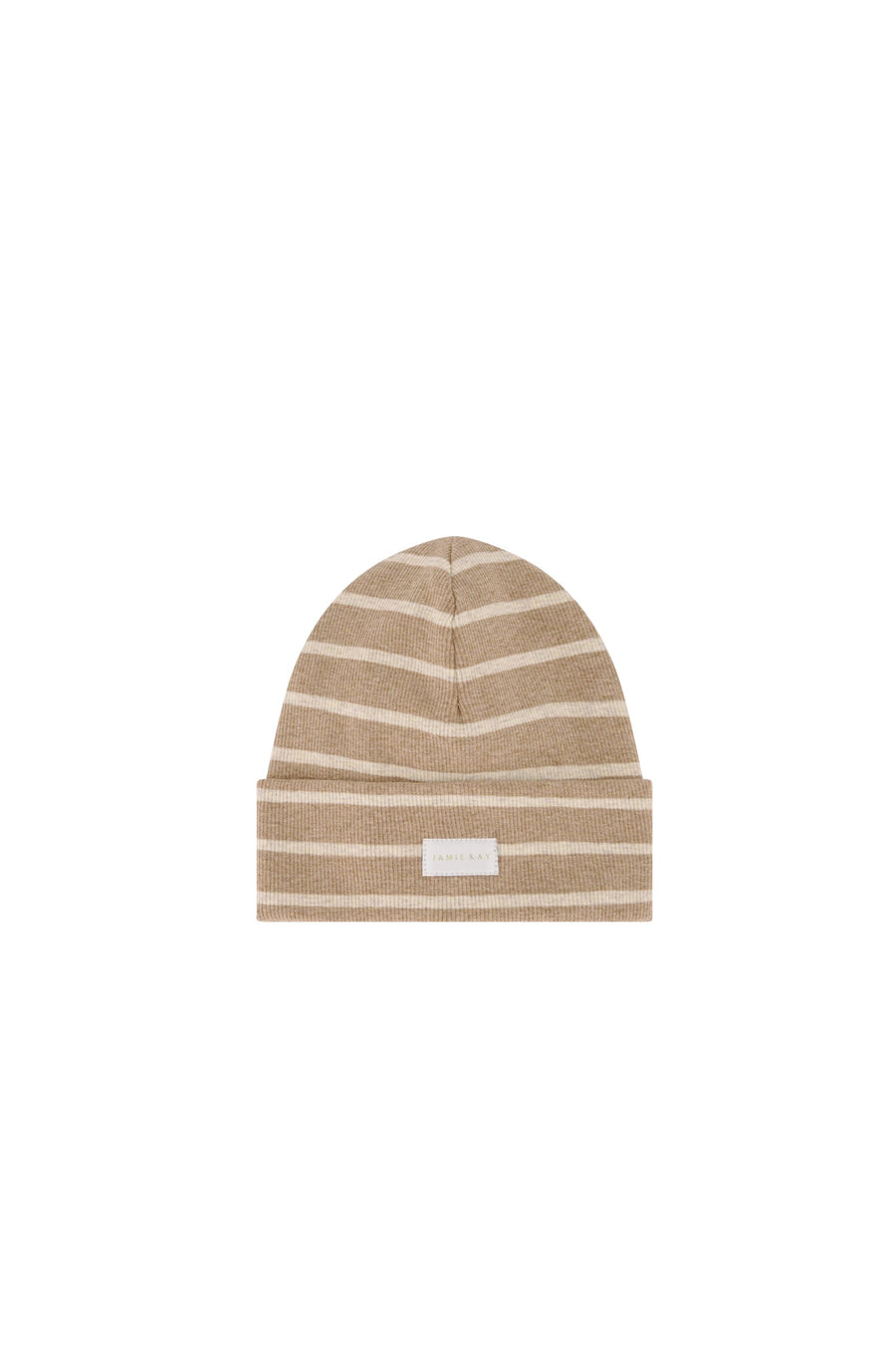 Organic Cotton Fine Rib Beanie - Elias Stripe Sable Marle Childrens Hat from Jamie Kay NZ