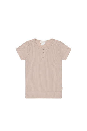Organic Cotton Modal Henley Tee - Boto Pink Childrens Top from Jamie Kay NZ