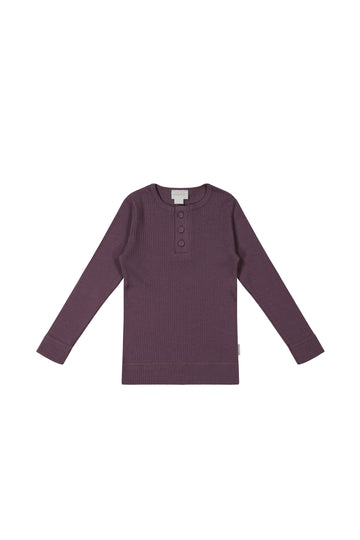 Organic Cotton Modal Long Sleeve Henley - Blackberry Childrens Top from Jamie Kay NZ