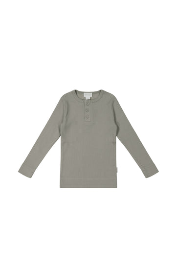 Organic Cotton Modal Long Sleeve Henley - Shale Gray Childrens Top from Jamie Kay NZ