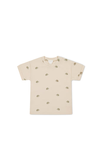 Pima Cotton Eddie T-Shirt - Henry Hedgehog Birch Childrens Top from Jamie Kay NZ