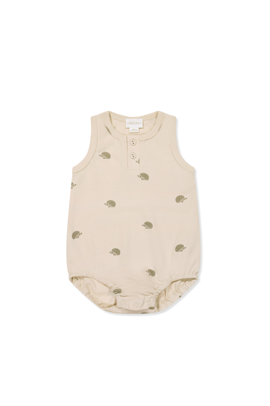 Pima Cotton Noah Playsuit - Henry Hedgehog Birch Childrens Playsuit from Jamie Kay NZ