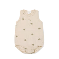 Pima Cotton Noah Playsuit - Henry Hedgehog Birch Childrens Playsuit from Jamie Kay NZ