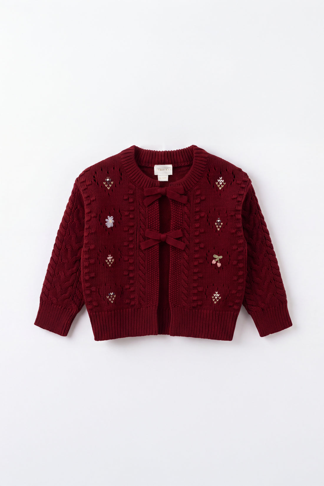 Jovie Knitted Cardigan - Josephine Embroidery Vintage Cherry Childrens Cardigan from Jamie Kay NZ