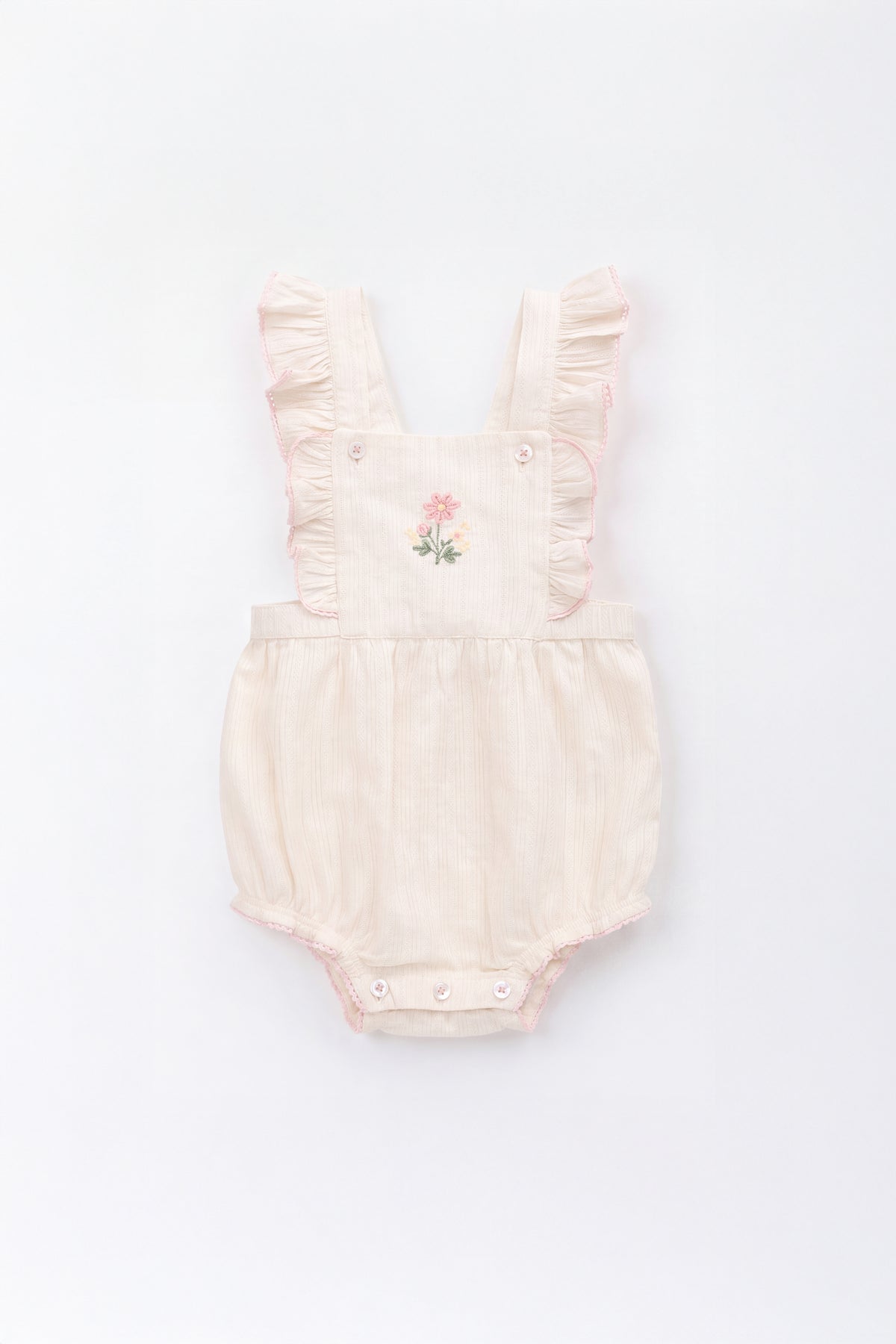 Organic Cotton Zadie Playsuit - Vanilla Embroidery Pink Childrens Playsuit from Jamie Kay NZ