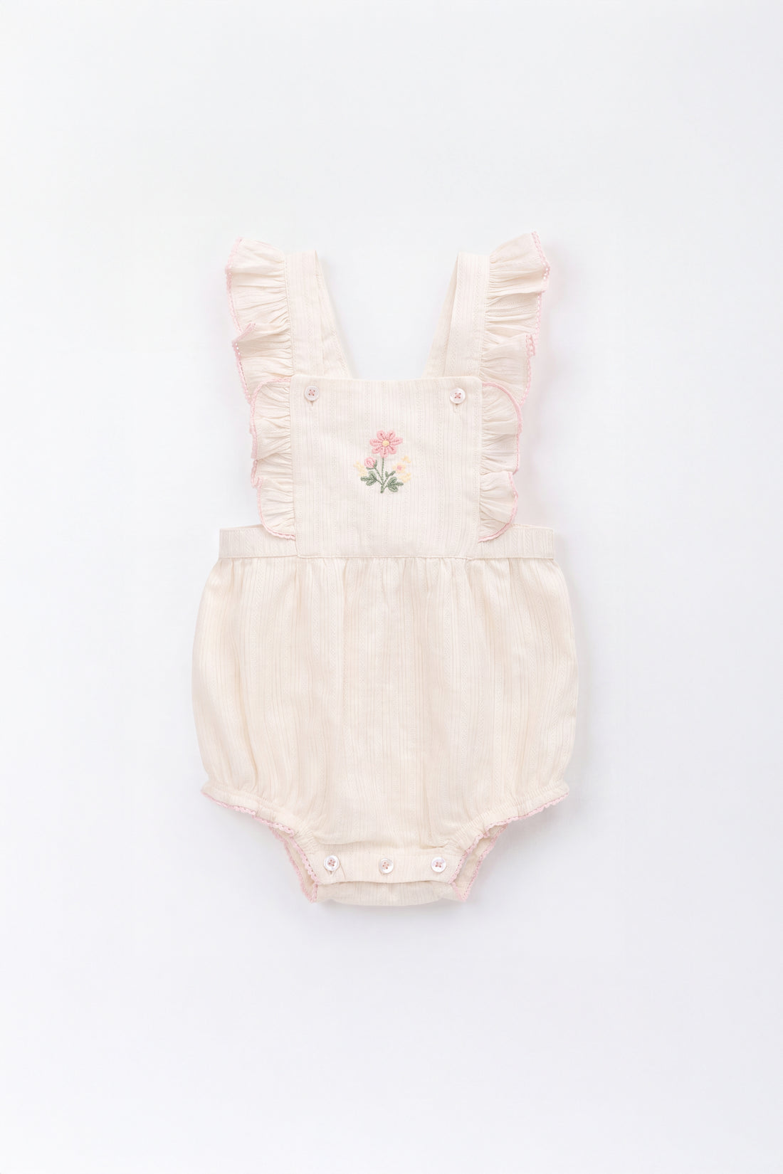 Organic Cotton Zadie Playsuit - Vanilla Embroidery Pink Childrens Playsuit from Jamie Kay NZ
