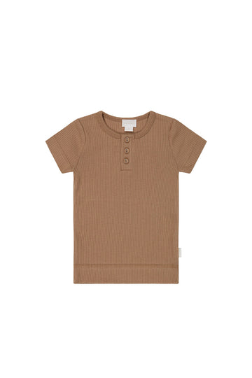Organic Cotton Modal Henley Tee - Cavern Clay Childrens Top from Jamie Kay NZ