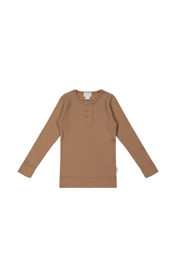 Organic Cotton Modal Long Sleeve Henley - Cavern Clay Childrens Top from Jamie Kay NZ
