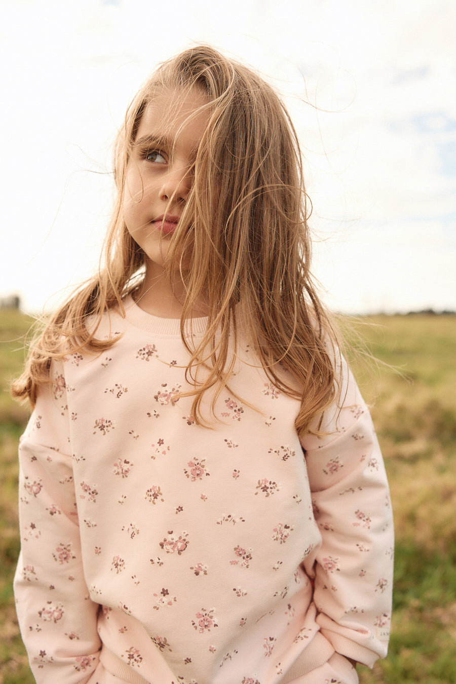 Organic Cotton Bobbie Sweatshirt - Petite Fleur Soft Peony Childrens Top from Jamie Kay NZ