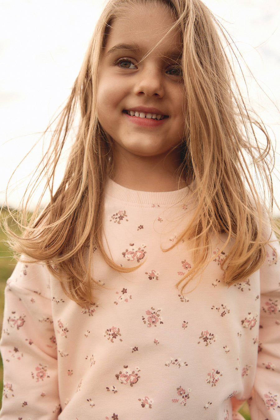 Organic Cotton Bobbie Sweatshirt - Petite Fleur Soft Peony Childrens Top from Jamie Kay NZ