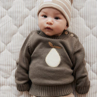 Organic Cotton Fine Rib Beanie - Elias Stripe Sable Marle Childrens Hat from Jamie Kay NZ