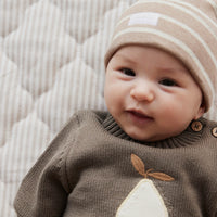 Organic Cotton Fine Rib Beanie - Elias Stripe Sable Marle Childrens Hat from Jamie Kay NZ