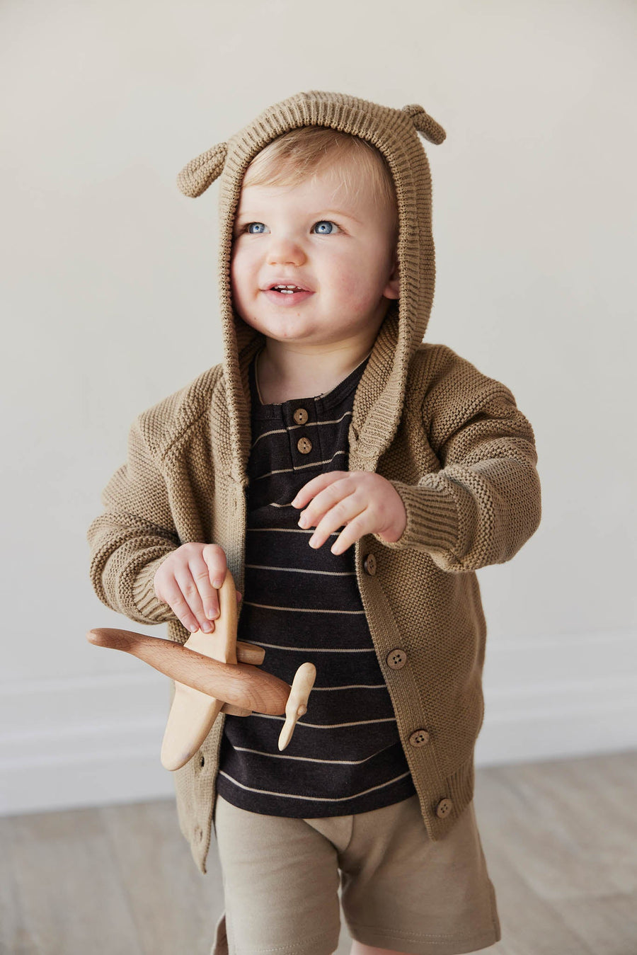 Pima Cotton Jason Tee - Easy Stripe Dark Chocolate/Woodsmoke Childrens Top from Jamie Kay NZ