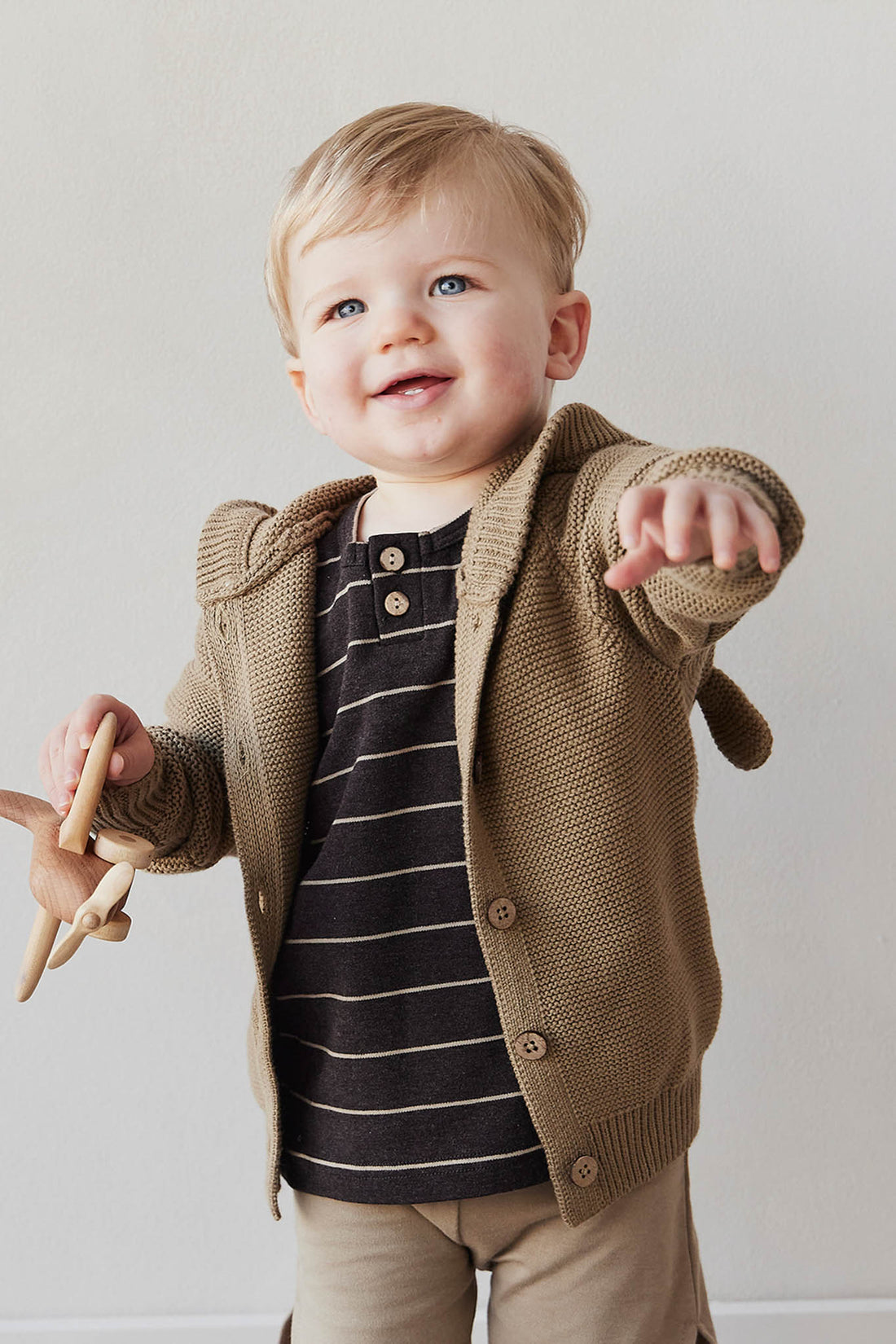 Pima Cotton Jason Tee - Easy Stripe Dark Chocolate/Woodsmoke Childrens Top from Jamie Kay NZ