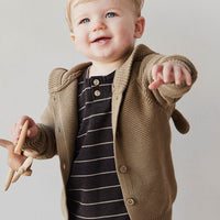 Pima Cotton Jason Tee - Easy Stripe Dark Chocolate/Woodsmoke Childrens Top from Jamie Kay NZ