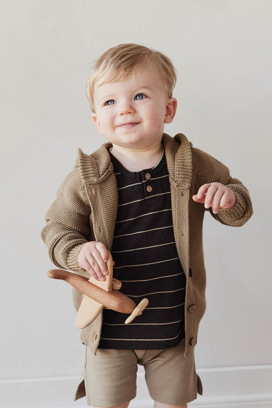 Pima Cotton Jason Tee - Easy Stripe Dark Chocolate/Woodsmoke Childrens Top from Jamie Kay NZ