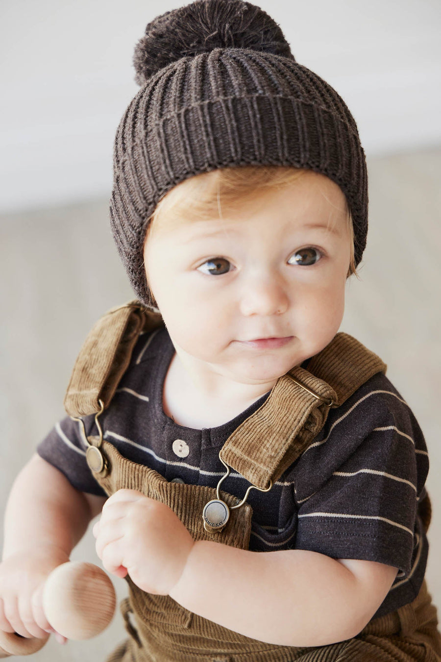 Pima Cotton Jason Tee - Easy Stripe Dark Chocolate/Woodsmoke Childrens Top from Jamie Kay NZ