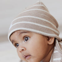 Organic Cotton Fine Rib Beanie - Elias Stripe Sable Marle Childrens Hat from Jamie Kay NZ