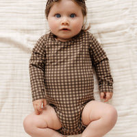 Organic Cotton Jesse Bodysuit - Gingham Shiitake Childrens Bodysuit from Jamie Kay NZ