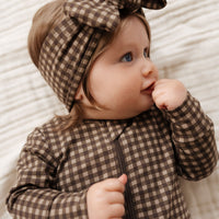 Organic Cotton Reese Zip Onepiece - Gingham Shiitake Childrens Onepiece from Jamie Kay NZ