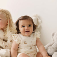 Organic Cotton Fine Rib Ellison Frill Sleeve Pyjama Set - Little Fawn Childrens Pyjama from Jamie Kay NZ