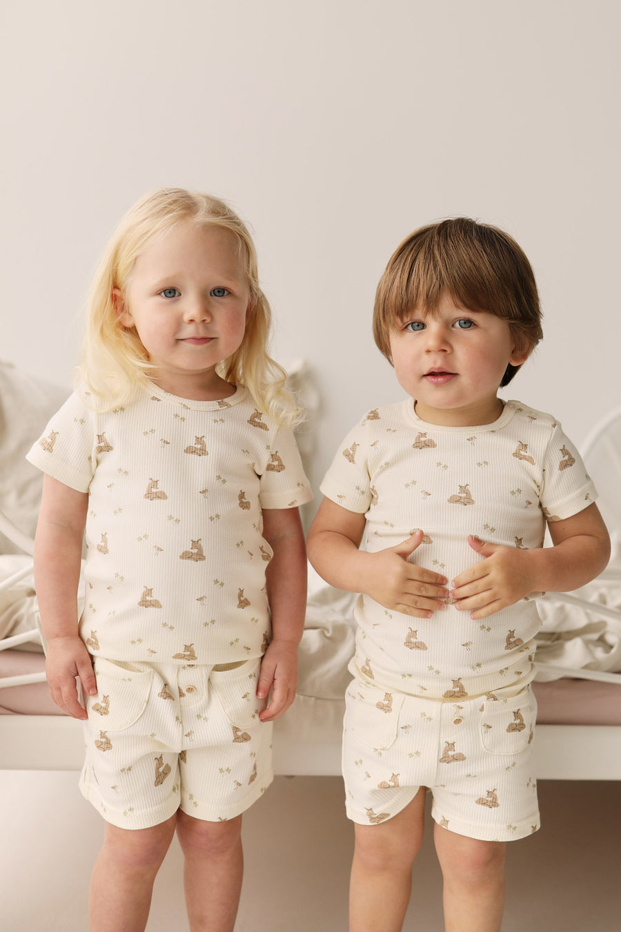 Organic Cotton Fine Rib Bronte Short Sleeve Pyjama Set - Clover Fields Childrens Pyjama from Jamie Kay NZ