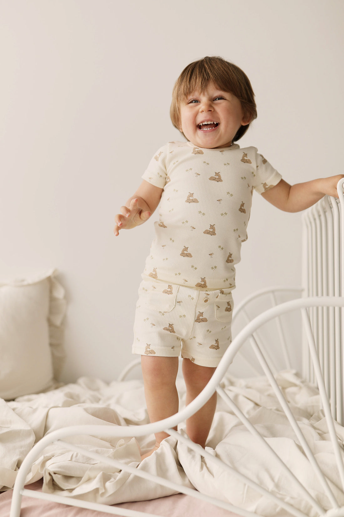 Organic Cotton Fine Rib Bronte Short Sleeve Pyjama Set - Clover Fields Childrens Pyjama from Jamie Kay NZ