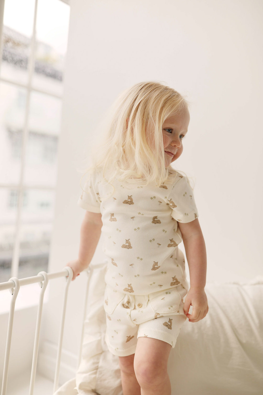 Organic Cotton Fine Rib Bronte Short Sleeve Pyjama Set - Clover Fields Childrens Pyjama from Jamie Kay NZ